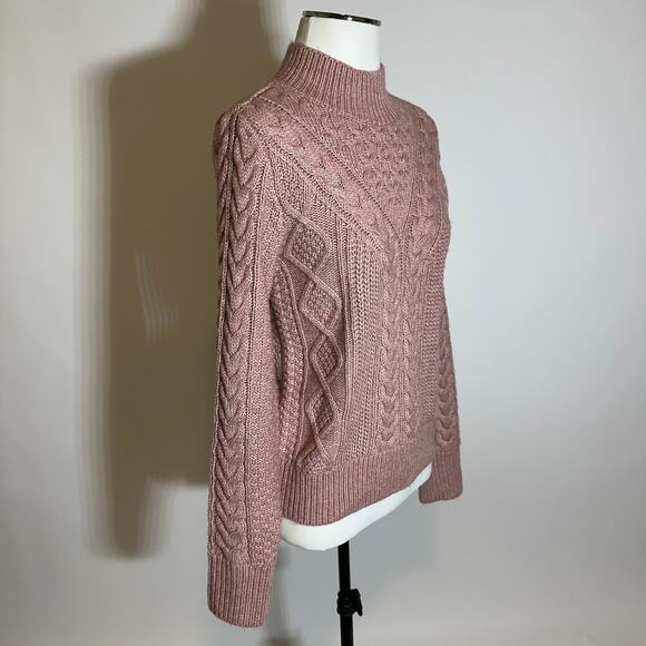 Abercrombie & Fitch Pink Chunky Cable Knit Cotton Sweater Womens Sz XS Mock Neck - Picture 2 of 10